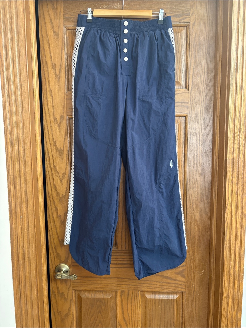 FP Movement Navy Track Pants with Crochet Side Panel Detail Small Boho Active